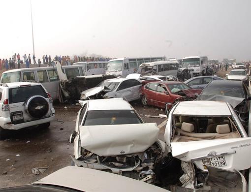 Car pile up in UAE A sense of humour and lack of fear in these things goes
